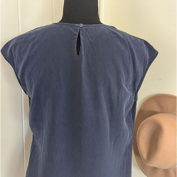 Grana S Blue 100% Silk Top Quiet Luxury Minimalist Rebel Punk Whimisgoth - Picture 6 of 9